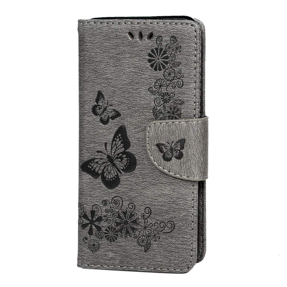 Samsung Galaxy S10 Case, Protective Flip Soft PU Leather Notebook Embossed Butterfly Kickstand Card Holder Bumper Cover for Samsung Galaxy S10, Grey