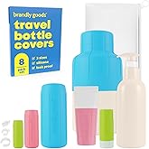 Brandly Goods Multi-Size Silicone Bottle Covers for Traveling Essentials– Leak-Proof Stretchable Sleeves & Safety Clip Locks,