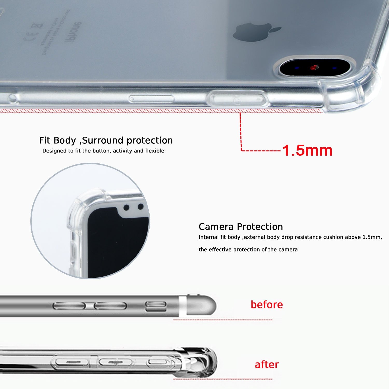 iPhone X case,Apple iPhone X Crystal Clear Cover Case,Slim Lightweight Protective Case,Shock & Drop Absorption & Scratch-Resistant 360 Protection,Back Plate Hard PC and Soft TPU Gel Bumper