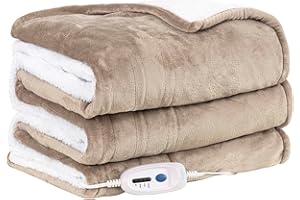 Dowin Electric Blanket Twin Size- Flannel Heated Blanket with 10Hrs Auto-Off &4 Heating Levels,62"x84" Sherpa Heating Blanket ETL&FCC Certified Machine Washable (Camel)