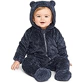 Baby Plush Long Sleeve Polar Fleece Jumpsuit With Bear Ears Baby Fleece Hooded Jumpsuit Infant Winter Outfit