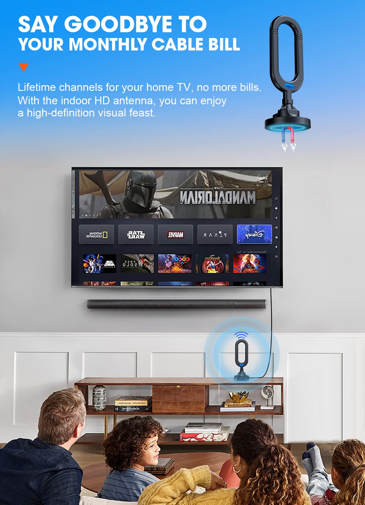 WUMINGLU TV Antenna for Smart TV Indoor 2025 4K Digital HDTV Up to 380 Miles Long Range Local Channels Indoor Outdoor