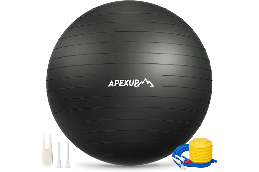 APEXUP Yoga Ball, 660 lbs Anti-Burst Exercise Ball with Pump, 5 Sizes