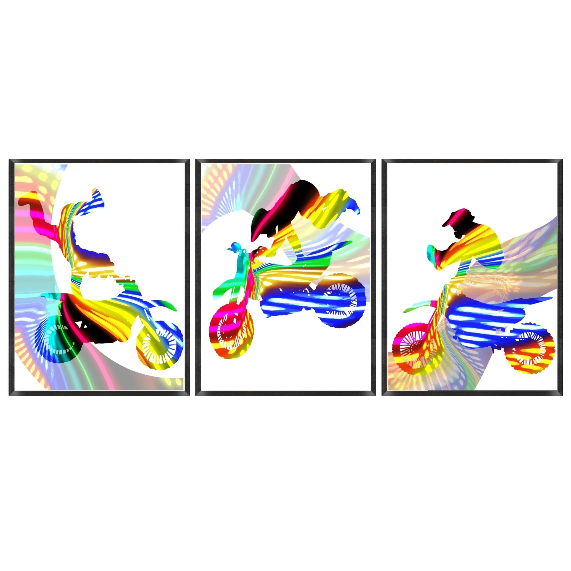 Motocross Wall Art Prints | Framed Motocross Posters | Motocross Room Decor For Men Kids Teenagers | Motocross Poster Set of 3 For Bedroom Man Cave, Motocross Wall Decor (A2) (A4)