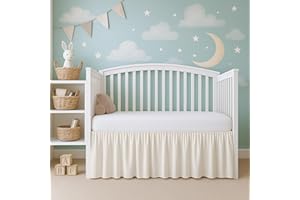Cottington Lane Ivory Infrant Crib Bed Skirt Dust Ruffle with Split Corner, 100% Natural Cotton Nursery Crib Toddler Bedding Skirt for Baby Girls or Boy, Fits Standard Cribs 28" x 52" with 14" Drop