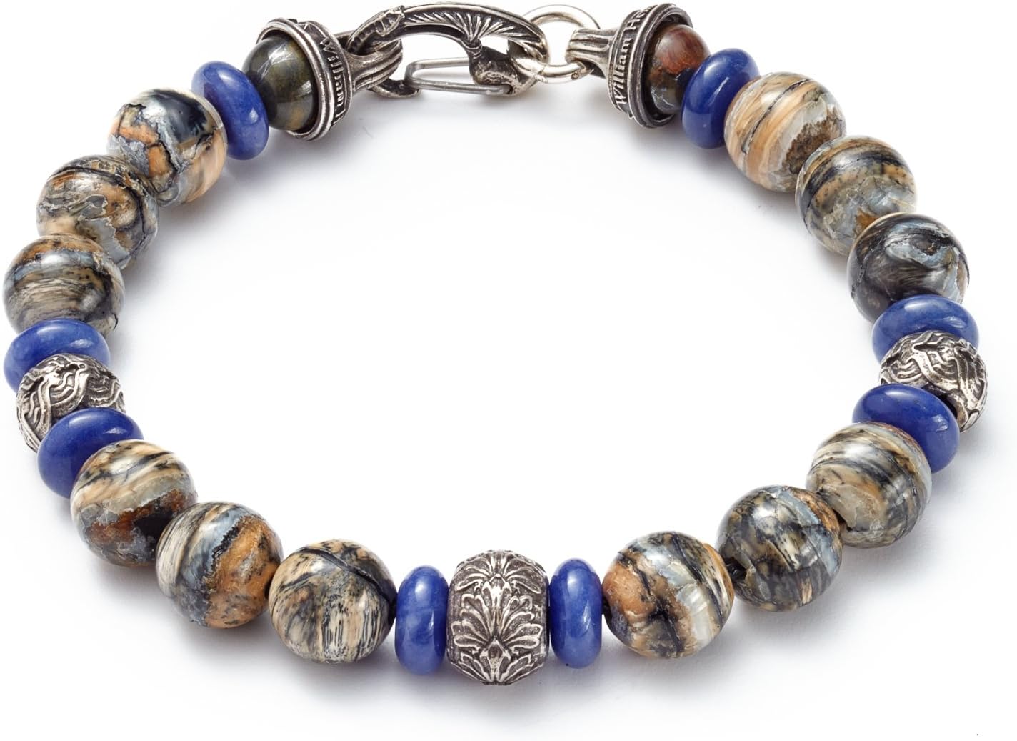 William Henry Men's 8.5 Inch Blue Sodalite and Fossil Woolly Mammoth Tooth BB9 MT Beaded Bracelet