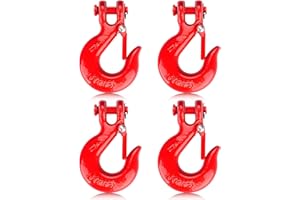 Lechansen G80 Clevis Slip Hook, 5/16" Chain Hooks with Safety Latch, Heavy-Duty Winch Hook, Grade 80 Forged 4 Pack Transport Tow Hook for Maximum Strength Load 18,800 Lbs
