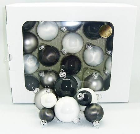JACK 59x Glas Christbaumkugeln 4 5 6 7 cm teilw Eislack Weiß, Grau + Anthrazit