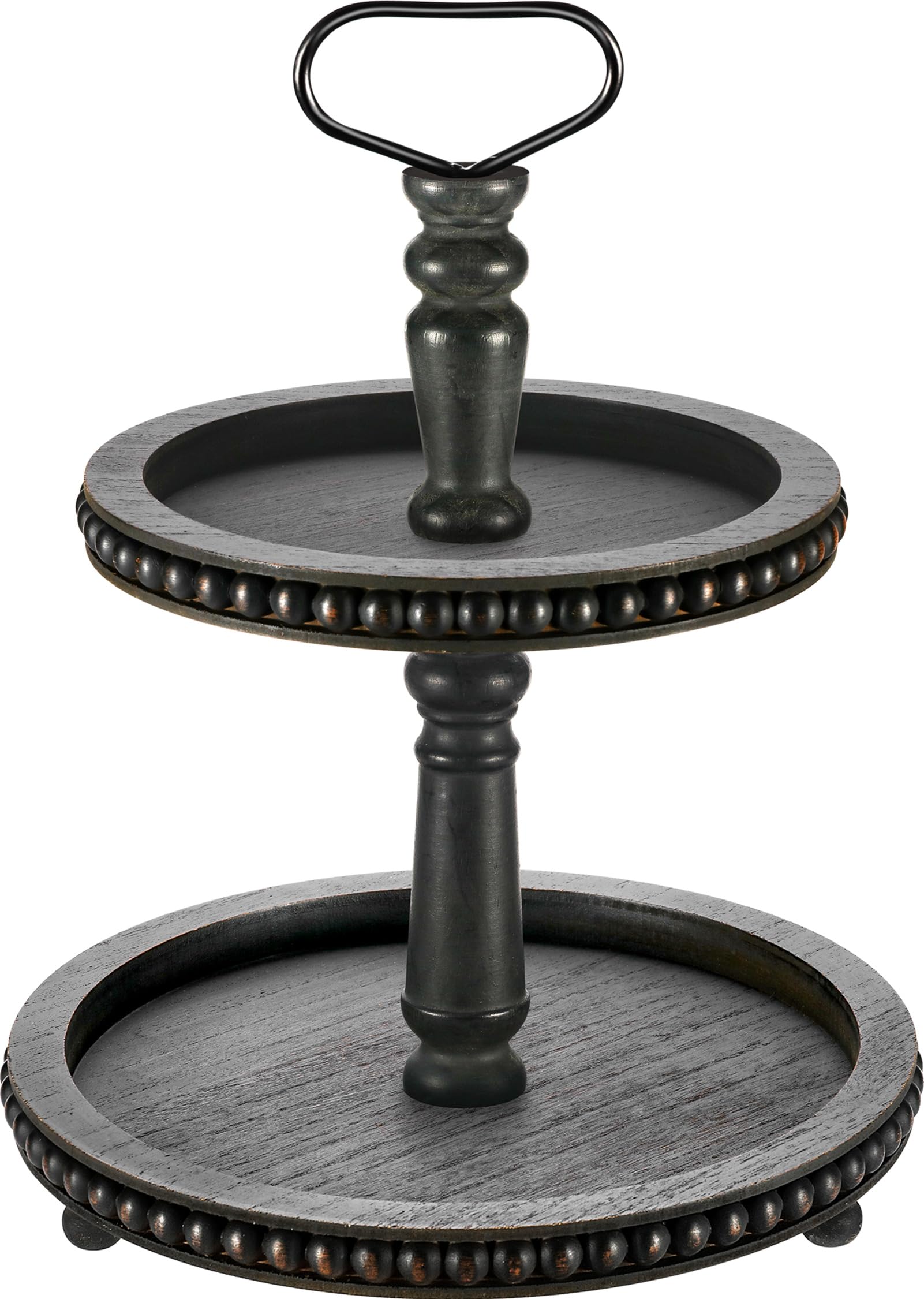 Photo 1 of Handmade Two Tiered Tray Stand, Small Beaded Tiered Seasonal Tray Decor, Black Wooden Kitchen Serving Tray for Coffee Food Fruits Cupcakes, Home Decor Holiday Display