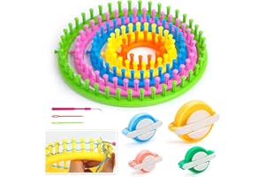 LOVEINUSA 12PCS Knitting Loom and Pompom Maker Set, Round Knitting Looms Pom Pom Makers Hook Needles Knitting Crochet Kit for Hat Scarf Shawl Sweater Socks