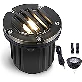 Gardenreet In Ground Well Light - Brass 12V LED Waterproof Outdoor Landscape Lighting, Low Voltage Ip65 in-Grade Grated Top L
