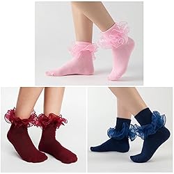 MKYSZLT White Ruffle Socks for Women Black Double