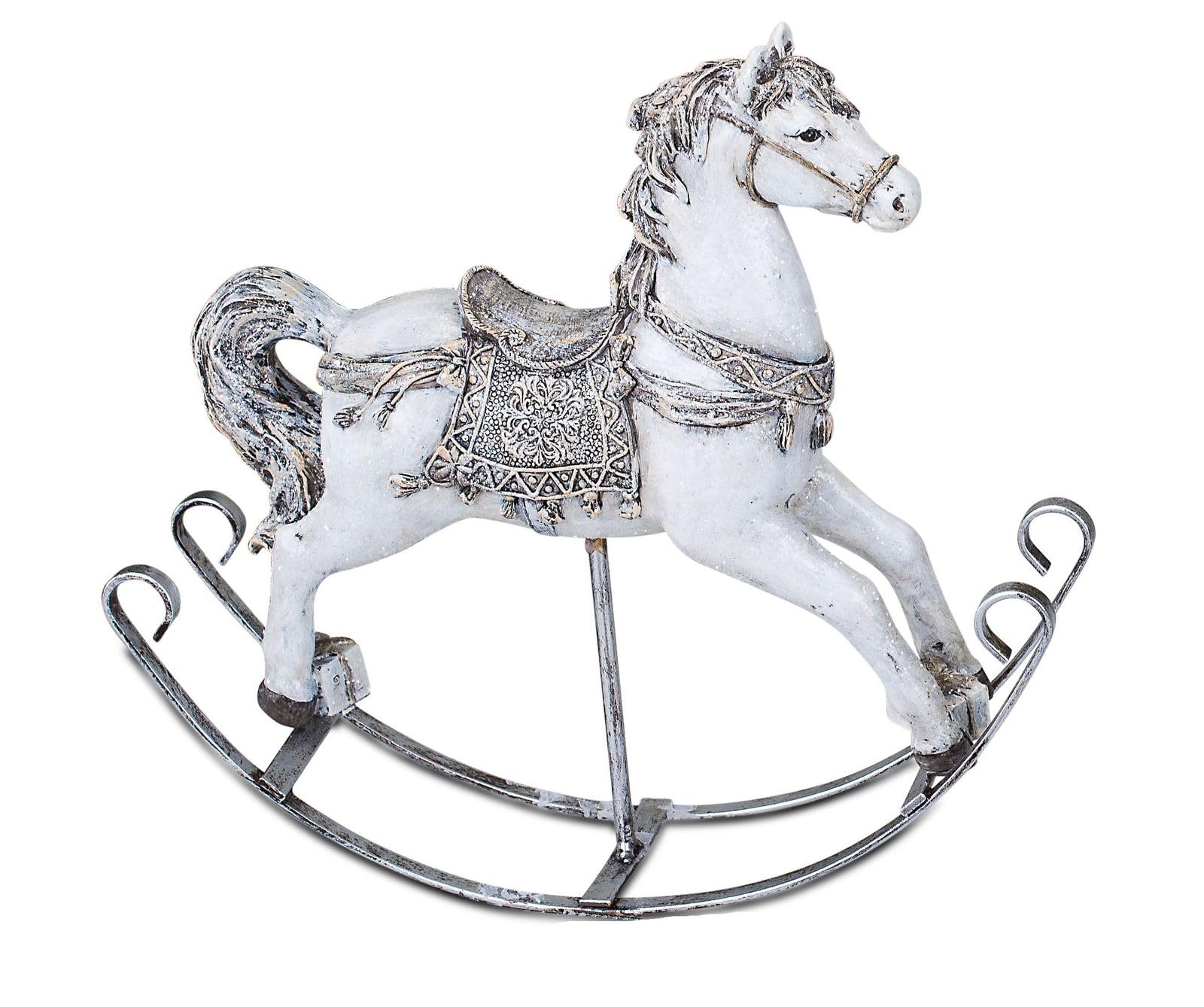 formano Rocking Horse Christmas Decoration 21 cm Artificial Stone Figure Hand-Painted Decorative Figure White Silver Winter Table Decoration Window Sill Decoration