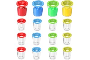 HIYOO 16 Pack No Spill Paint Cups with Lids, Arts and Crafts Supplies for Classrooms, Paint Containers with Funnel-Shaped Lid for Artist Studio, Assorted Colors(Red, Yellow, Blue, Green)