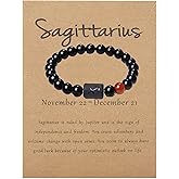 LAKIYOYO Zodiac Bracelet for Men Women Adjustable Natural Black Onyx Stone Bracelet 8mm 10mm Star Sign Constellation Horoscope Bracelet Gifts