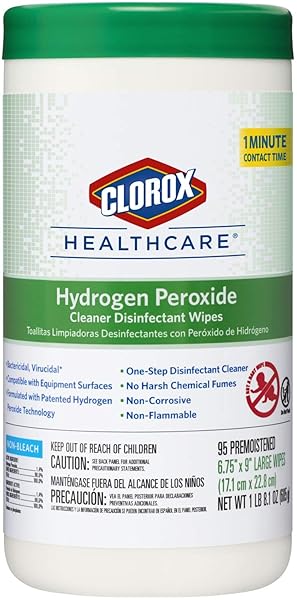 CLOROX HEALTHCARE HYDROGEN PEROXIDE CLEANER DISINFECTANT WIPES, 6.75″...