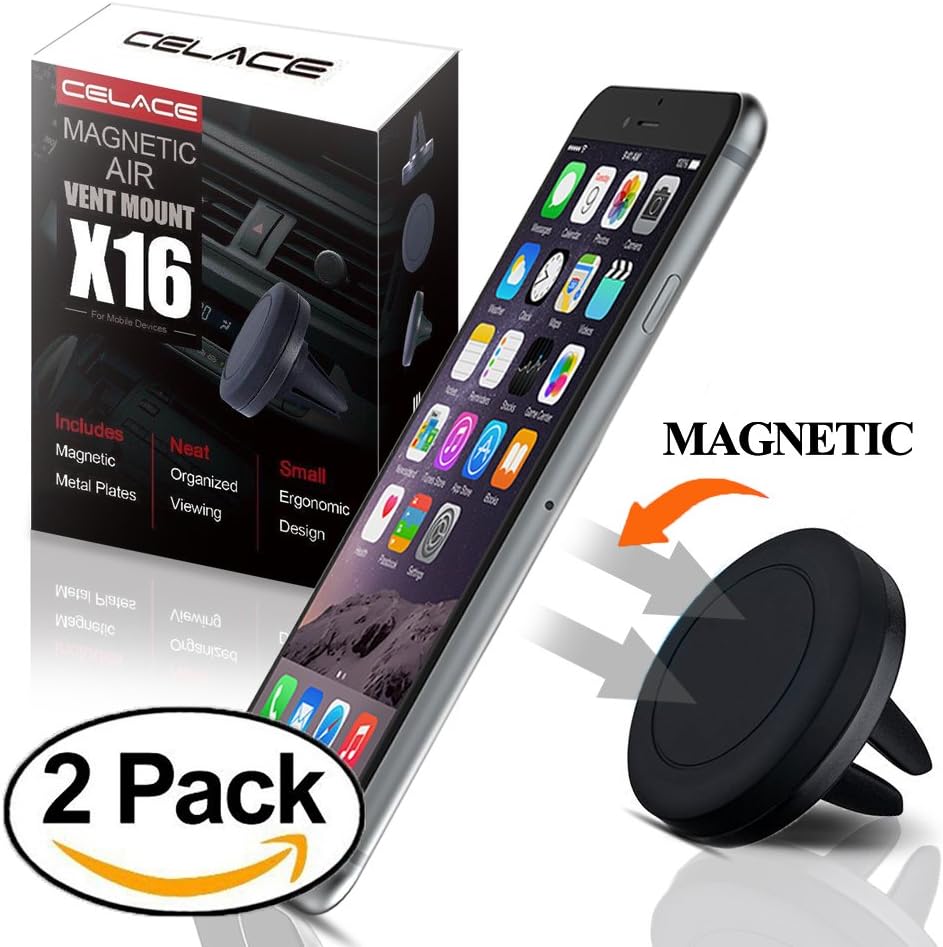 Air Vent Mount, Celace(TM) 2-Pack Universal Magnetic Holder for Mobile Phones and Mini Tablets (2-Pack)