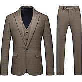 Mens 3 Piece Suits Slim Fit Tweed Suit Plaid Slim Fit Suits for Men One Button Suit Tuxedo Set