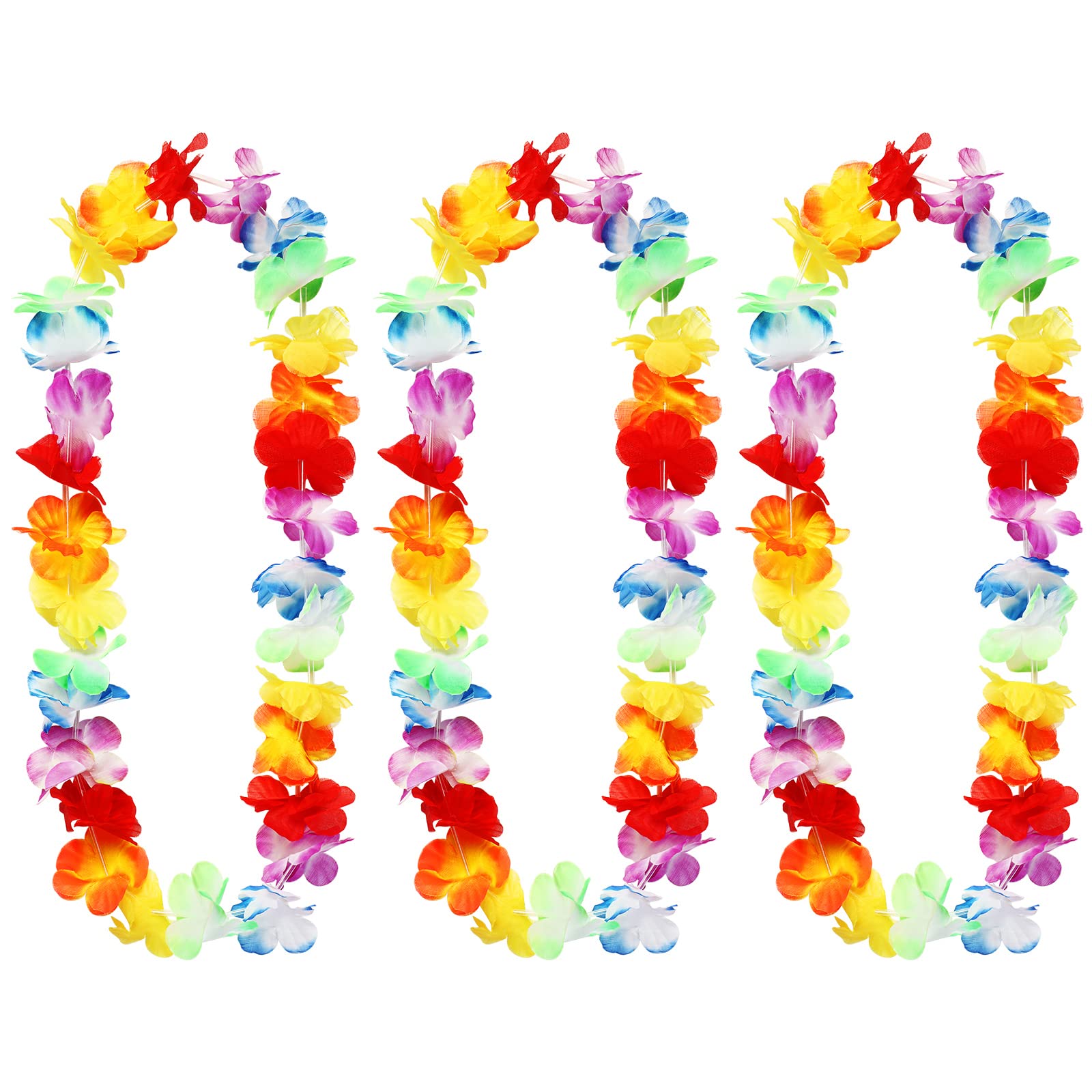 Chuangdi 3 Pcs Hawaiian Leis Garland Ruffled Hula Aloha Flower Necklaces Luau Hen Stag Hawaiian Fancy Dress Decorations for Kids Adults Beach Tropical Themed Birthday Party Accessories Favors
