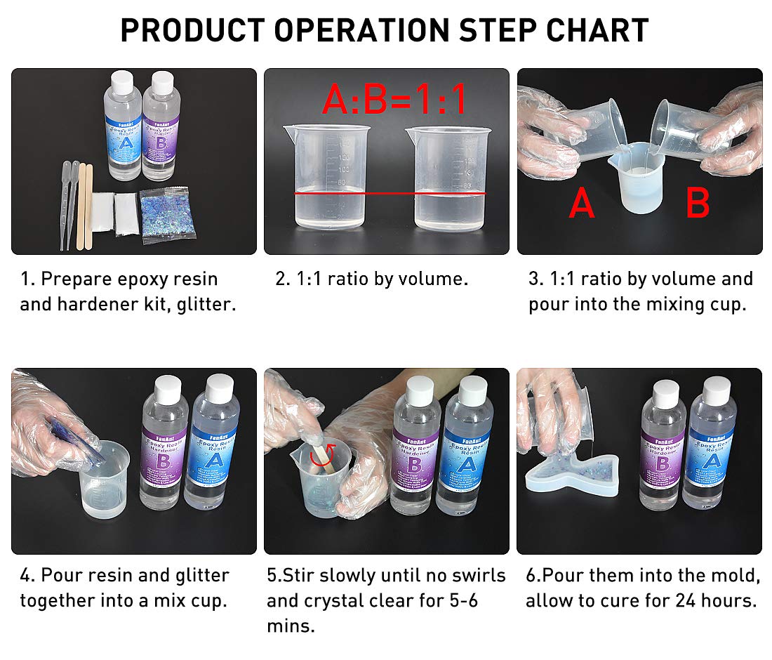 FanAut 18.5 Ounce Epoxy Resin Crystal Clear for Art, Crafts, Tumblers, Casting and Jewelry Making with 2 Droppers, 2 Sticks,2 Pair Gloves and 1 Pack of Resin Glitter: Industrial & Scientific
