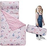 Toddler Nap Mat with Pillow and Fleece Blanket,Ultra Soft Portable Slumber Bags for Girls,Kids Sleeping Bags with Rollup Design,Perfect for Preschool,Daycare,Kindergarten,-Butterfly