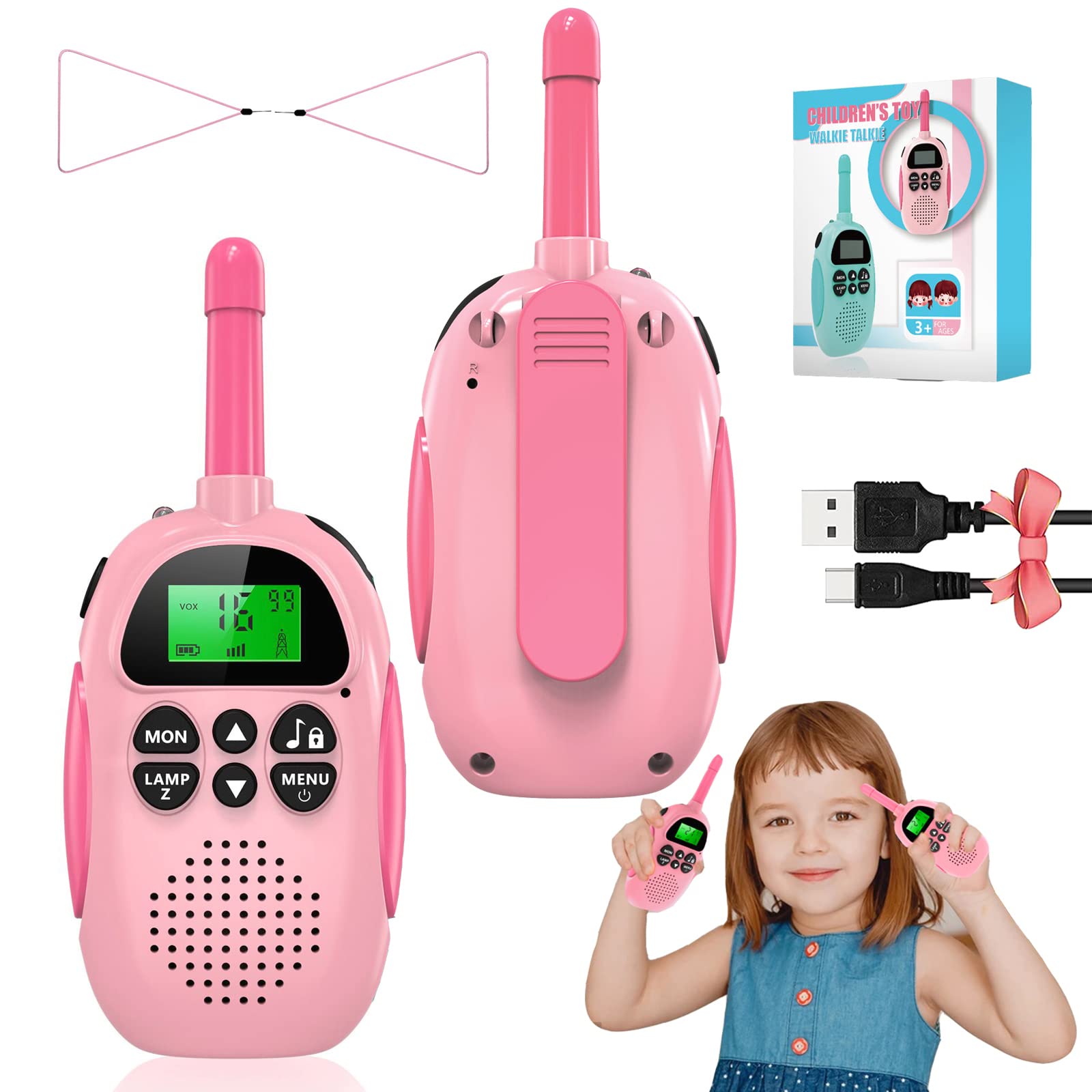 Uleway Kids Walkie Talkies 2 Pack Birthday Gifts for 3-12 Years Boys and Girls Outdoor Toys for Children Hiking Camping Hunting 2 Way Radio 6 Channels 3km (Pink)