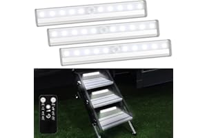 Fymblin 3 Pack Remote Control RV Step Lights, 10 LED Battery Operated Motorhome Light Strip, Magnetic Night Light Bar for Motorhome Travel, Trailers, Camper (White Light)