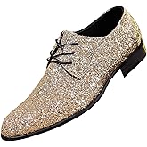 Mens Tuxedo Dress Shoes Fashion Glitter Slip On Pointed Toe Sparkly 60S 70S Disco Shoes for Men
