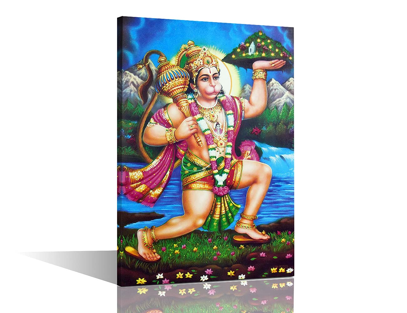 TISHIRON Hanuman Bathroom Decor Wall Art Hindu God Hanuman Wall Art 1 Piece Indian God Poster Printed on Canvas Contemporary Artwork Modern Wall Decor Framed Ready to Hang (16''Wx 24''H)