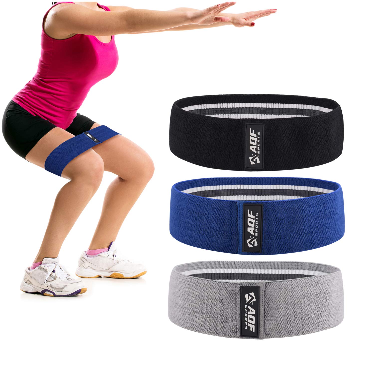 AQF Hip Resistance Bands Set with 3 Stretch Levels Glute Exercise Bands for Fitness Legs, Booty, Thigh, Hips, yoga & Pilates - Ideal Home Workout Strengthening equipment for Men & Women (Pack of 3)