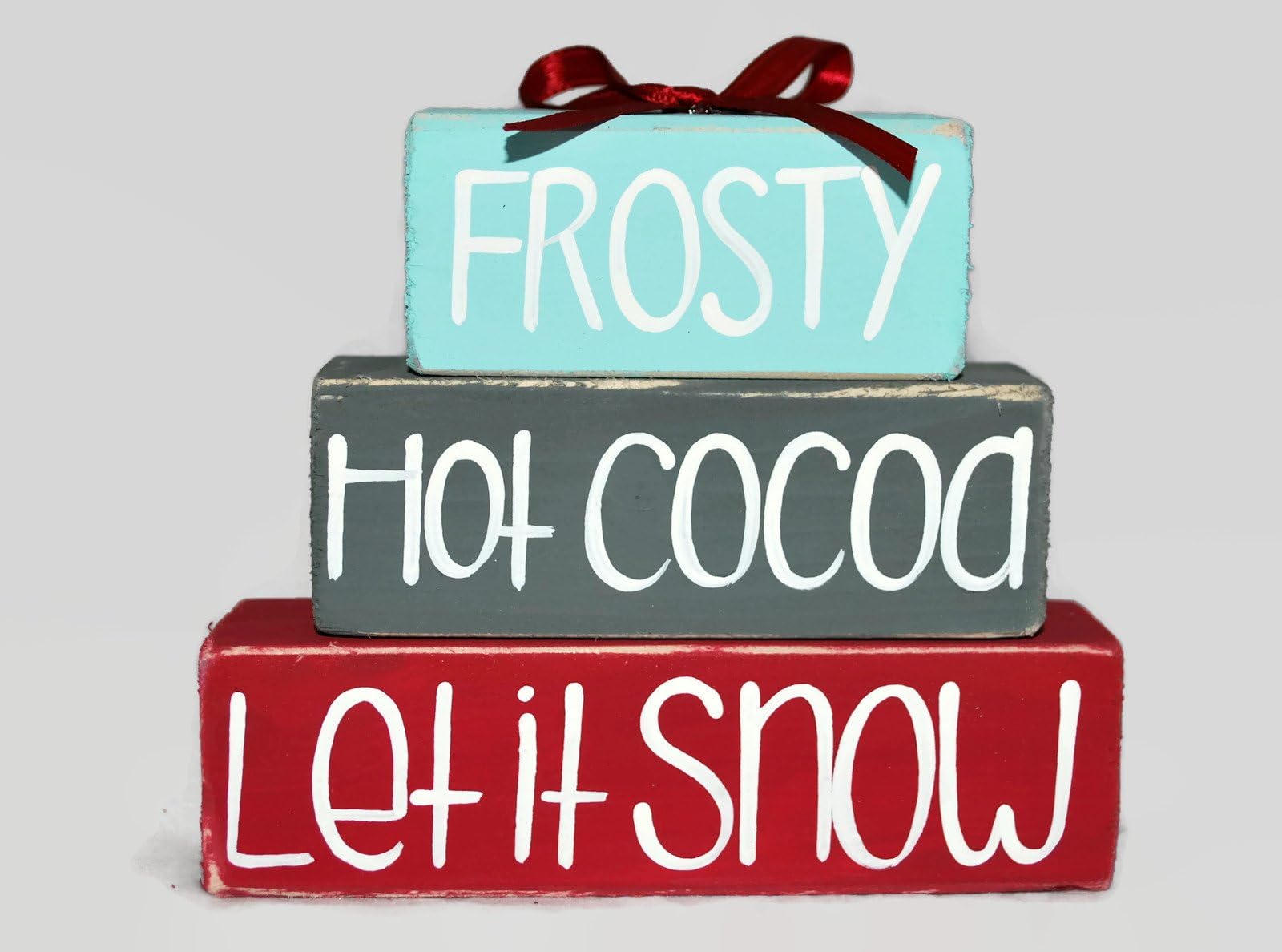 Frosty Hot Cocoa Let it Snow Word Art WoodenBlock Shelf Sitter Stack
