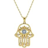 Boufayfly Valentines Day Gifts, Hamsa Evil Eye Pendant Necklace, 14K Gold Plated S925 Sterling Silver with Blue Spinel & Zirconia, Protection Jewelry, Adjustable 16-18 Inch Chain, Gift for Women