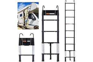 8.9FT Telescoping Ladder Black, Alohappy One Button Retraction Aluminum Telescopic Ladder,Extension Lightweight Ladder, Extendable Multi-Purpose Ladder for Roofing Business,RV Outdoor, 330Lb Capacity