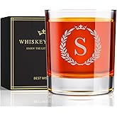 Personalized Whiskey Glasses Gifts for Men, Monogrammed Engraved A-Z 10.6 oz Rocks Glass Customized Gift, Unique Fathers Day Birthday Gifts for Men Him Dad Husband Brother Son (S)