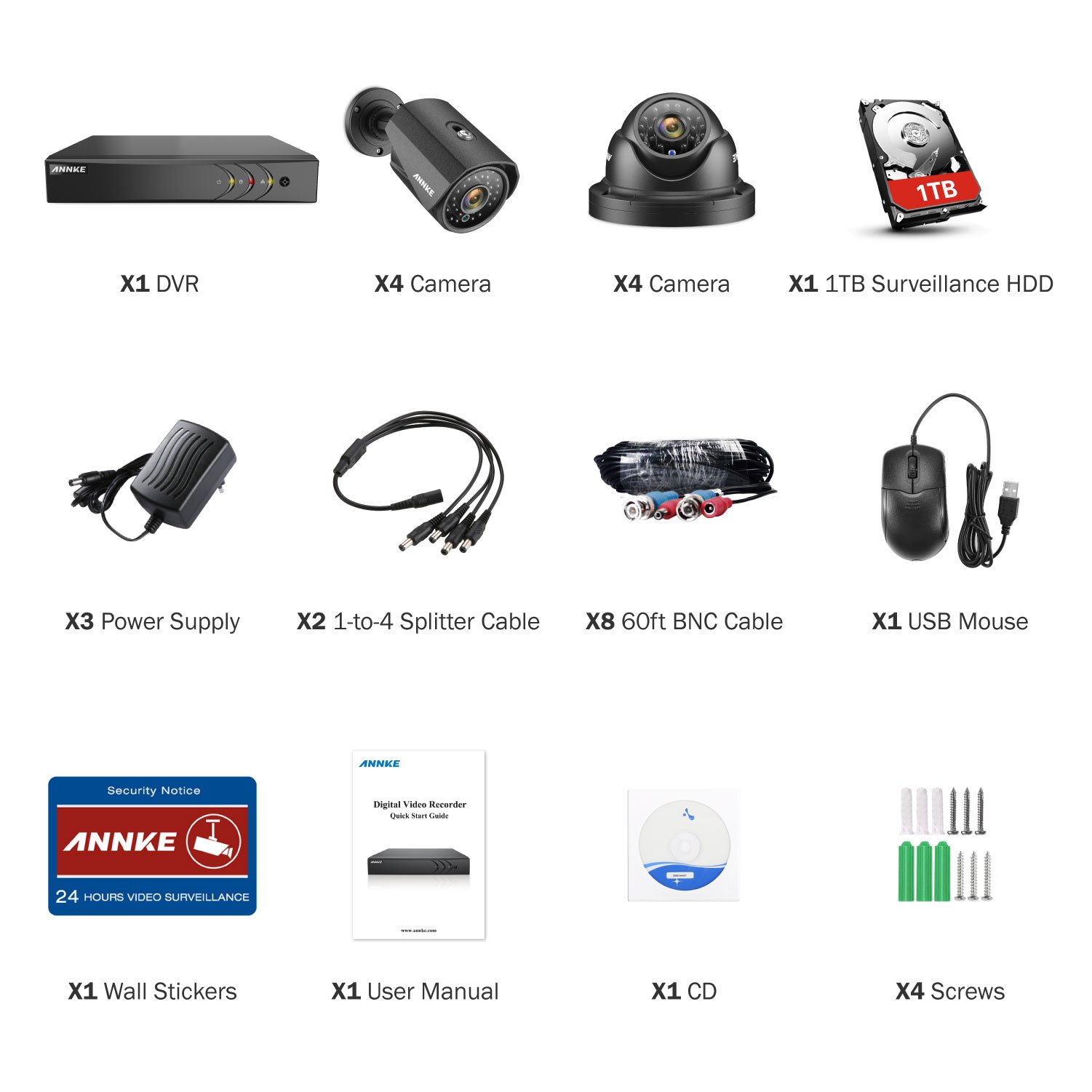 ANNKE 8CH Wired Security Camera System Outdoor, H.265+ Surveillance DVR Recorder with 8 x 1080p