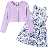 PATPAT Toddler Girl Dress 2 Piece Girl Sleeveless Dress and Cotton Cardigan Set with Pockets, 18M-12Y