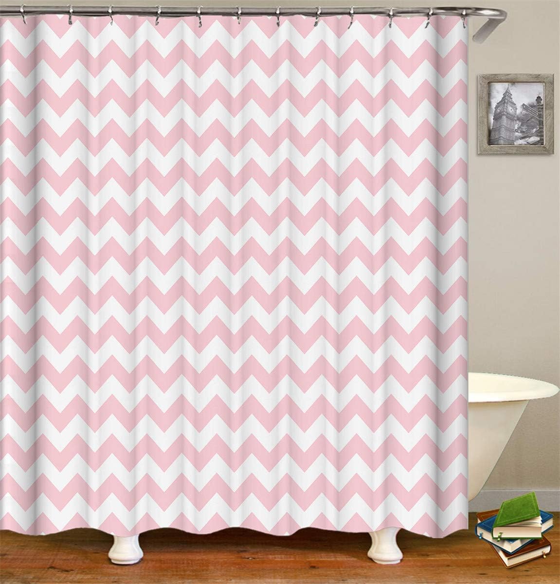 Fansu Shower Curtain Mould Proof Resistant Bathroom Curtains Waterproof with 12 Hooks, 3D Geometric Washable Polyester Cartoon Creative Home Accessories Decor (90x180cm,Pink)