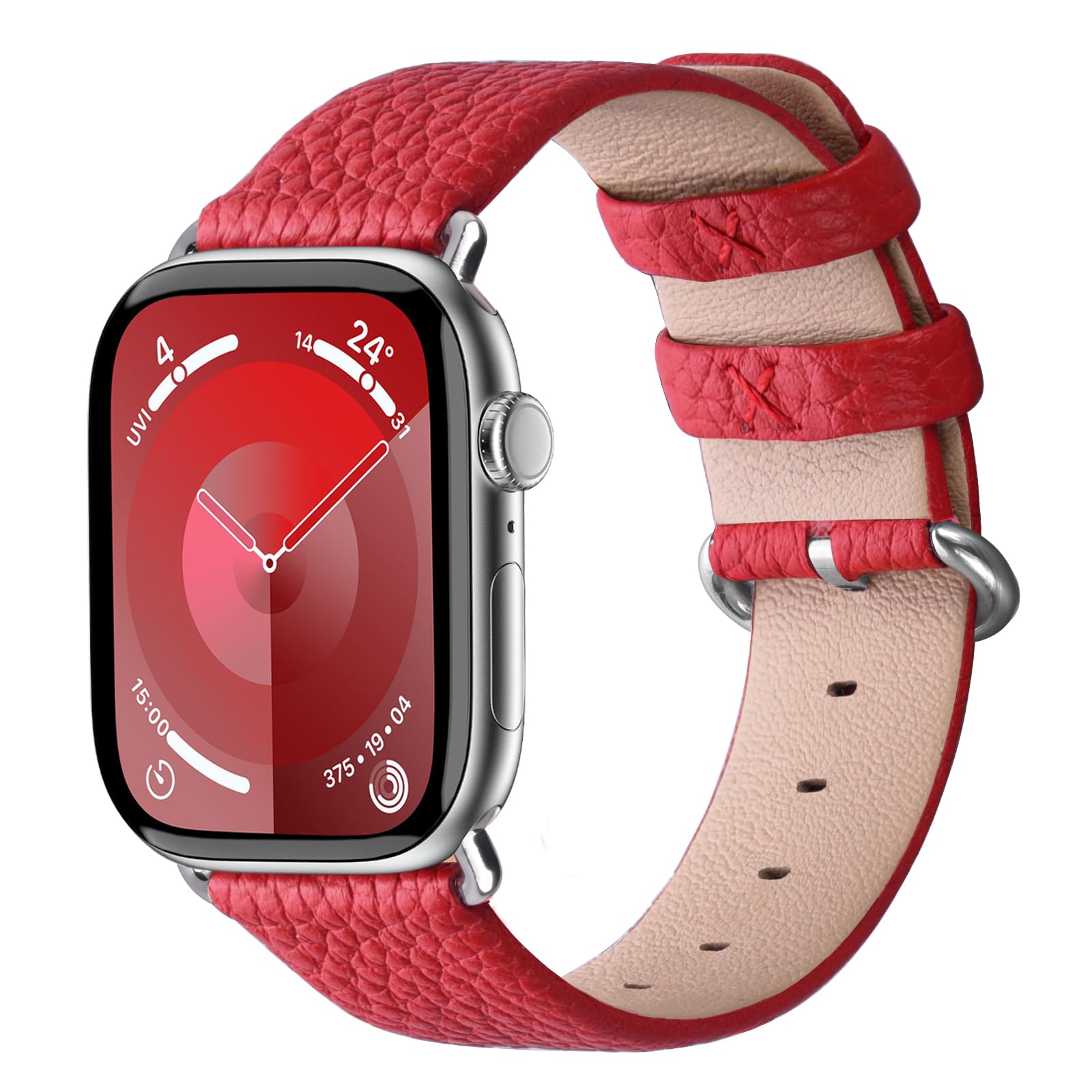 Fullmosa Leather Strap Compatible with Apple Watch Strap 44mm 45mm 46mm 49mm,Leather Strap Compatible with iWatch Ultra 3/2/1 Series 11 10 9 8 7 SE3 SE2 SE 6 5 4,Red