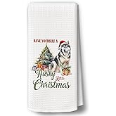 BCUANGD Christmas Dog Kitchen Towels Decor - Funny Dog Xmas Holiday Hand Tea Towels, Retro Husky Puppy Gifts Christmas Dish Towel Dishcloths Decorations for Home Kitchen, 16"x24"