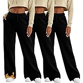 Velvelhall 3 Pack Women's Wide Leg Fleece Lined Sweatpants Thermal Lounge Warm Pants Drawstring Elastic Waisted with Pockets