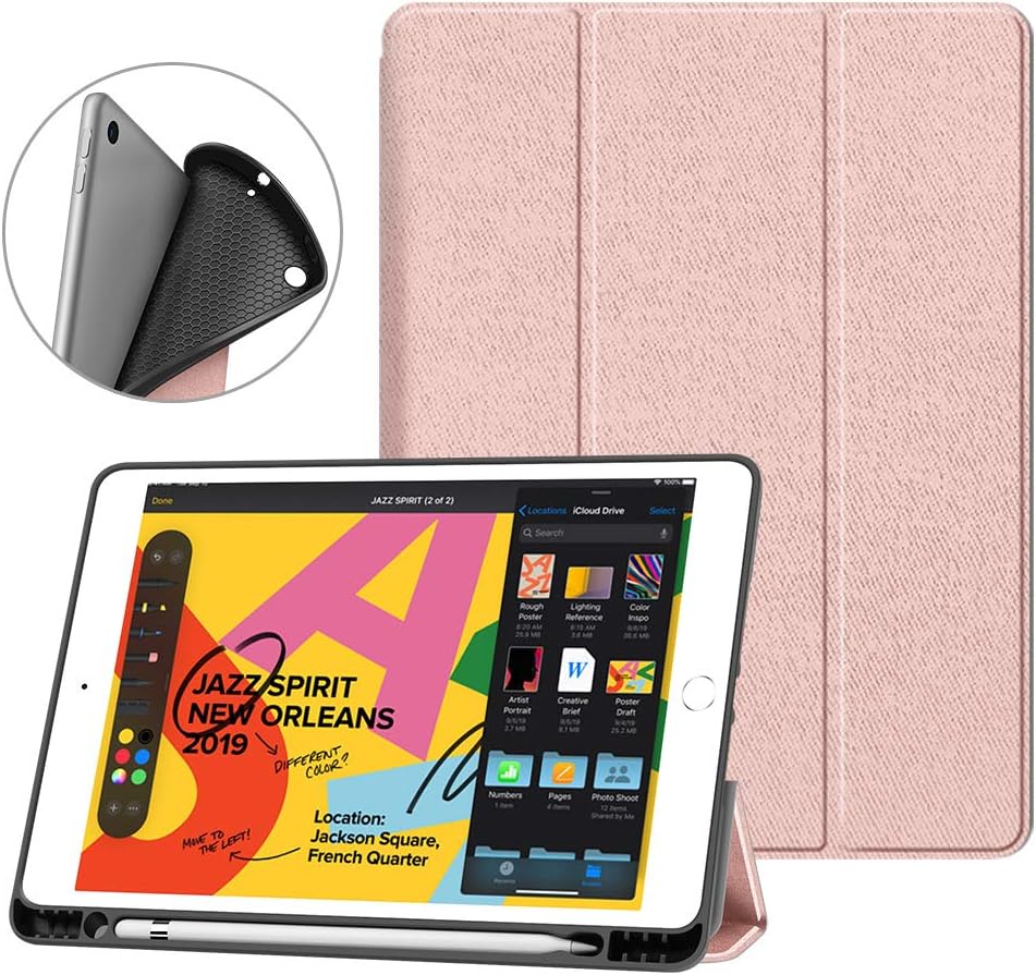 XIWMIX Case for iPad 10.2 8th 7th Gen - Slim Lightweight Protective Smart Case Cover with Pencil Holder for iPad 8th Generation 2020 iPad 7th 2019 A2270 A2428 A2429 A2430 A2197 A2198 A2200, Rose Gold
