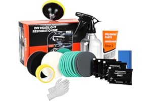 ISINLASSO Headlight Restoration & Polish Kit for Car – Clear Lens Restorer with UV Protection, Sanding Discs, Polishing Compo