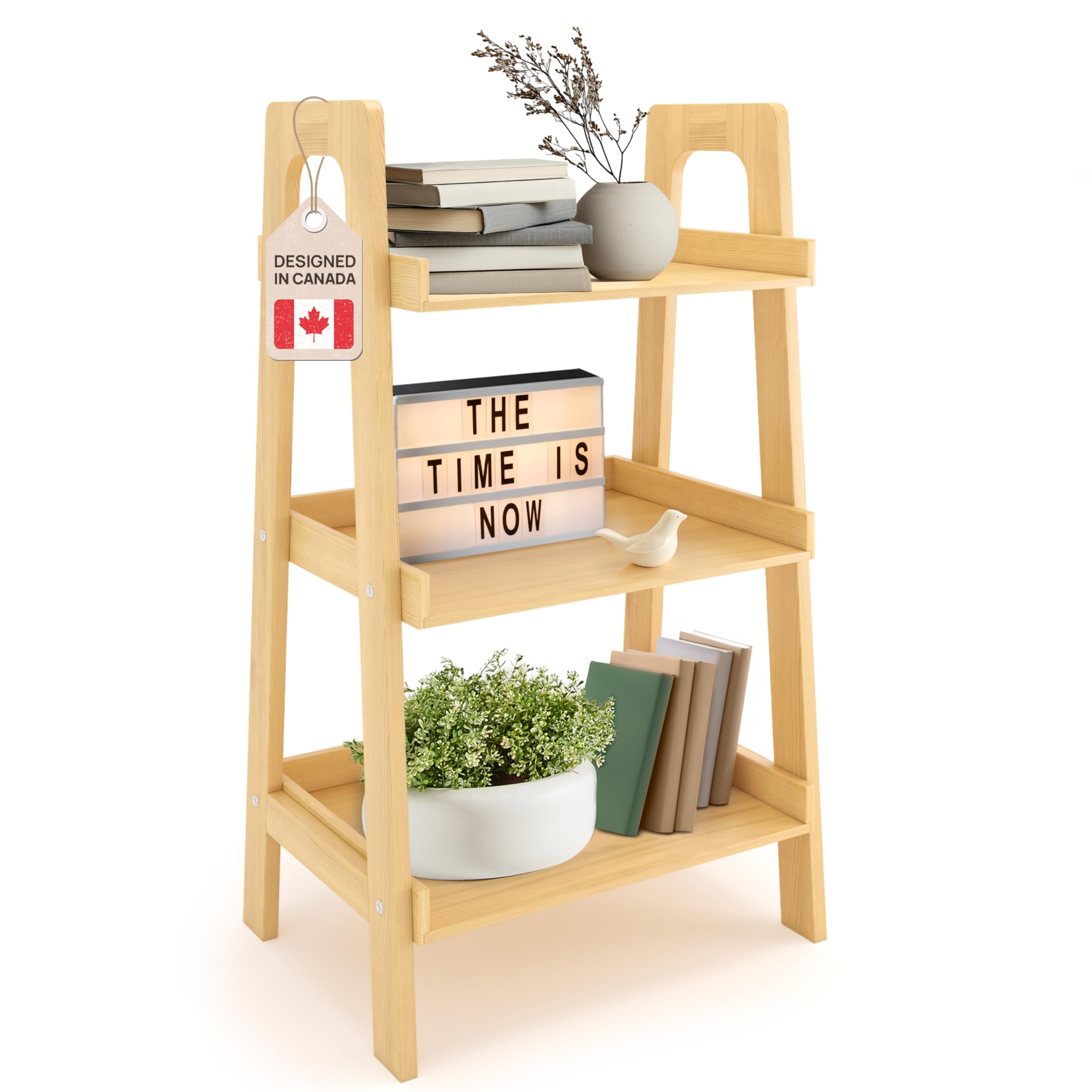 Photo 1 of Ibyx 3 Tier Open Bookshelf - Elegant Bookcase Storage Organizer - Multi-Purpose Bamboo Display Shelf for Home, Office, Bedroom & Living Room (Natural, Bamboo)