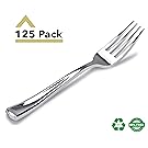 Stock Your Home 125 Disposable Heavy Duty Silver Plastic Forks, Fancy Plastic Silverware Looks Like Silver Cutlery - Utensils Perfect for Catering Events, Restaurants, Parties and Weddings