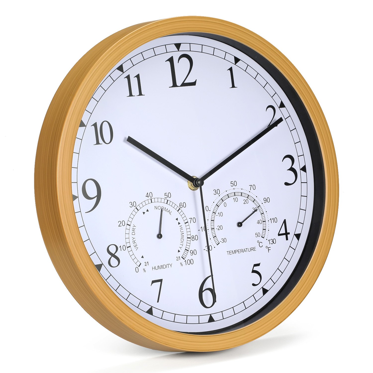 Genbaly 12 Inch Indoor/Outdoor Modern Wall Clock with Temperature