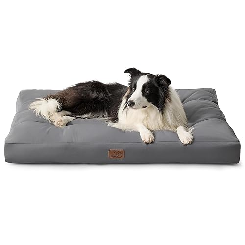 Bedsure Washable Large Dog Bed - 91x68x10cm Flat Dog Bed Mattress with Oxford Fabric, Pet Pillow Cushion for Crate, Water Resistant Dog Mat Outdoor, Grey