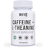 WHYZ Caffeine Pills with L-Theanine, 120 Capsules, Nootropic Stack Energy Pills, Energy Vitamins for Sustained Focus & Cognitive Function, L Theanine Caffeine Energy Supplements for Women & Men