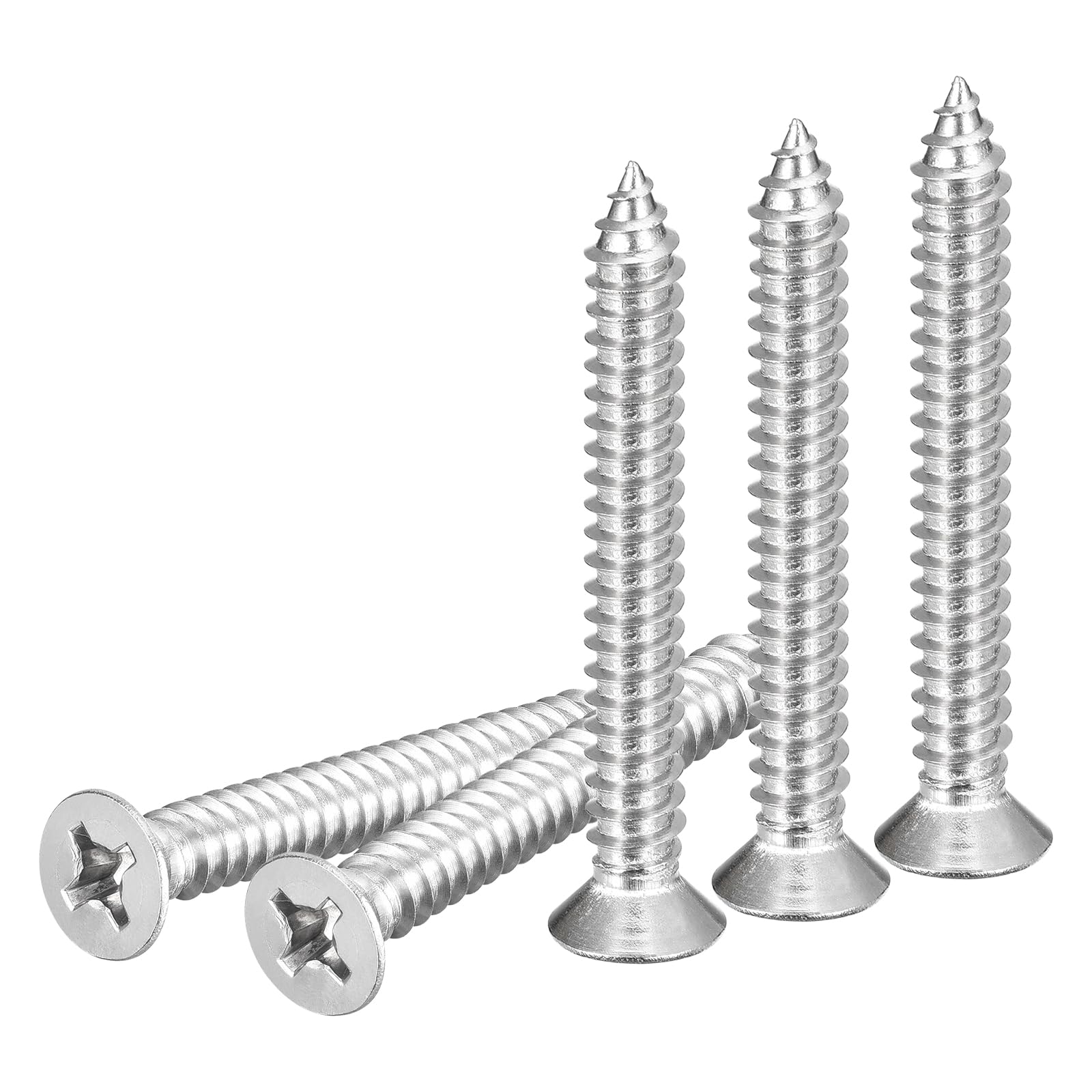 DTGN 100Pcs #14x2" Flat Head Wood Screws, 304 Stainless Steel Phillips Self Tapping Screws - Good for Woodworking, Furniture - Silver
