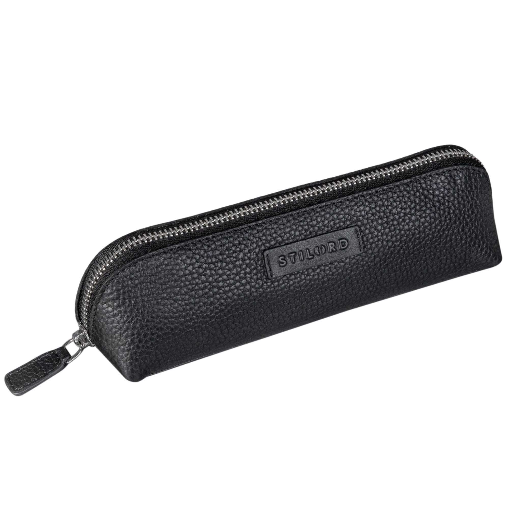 STILORD 'Alfons' Slim Pencil case Leather Vintage with Zipper Cosmetic Bag Pencil case Pencil roll Pencil case case Genuine Leather, Colour:Black — image 1