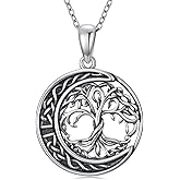 Dralox Tree of Life Necklace S925 Sterling Silver Celtic Moom Pendant Necklace Circle Jewelry Anniversary Birthday Gift for Women Men 20"